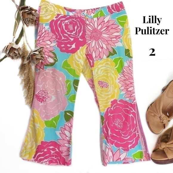 Lilly Pulitzer White Label Floral Capris Sz 2 - Picture 1 of 14